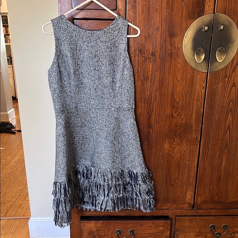 Elegant Gray Fringe Hem Dress